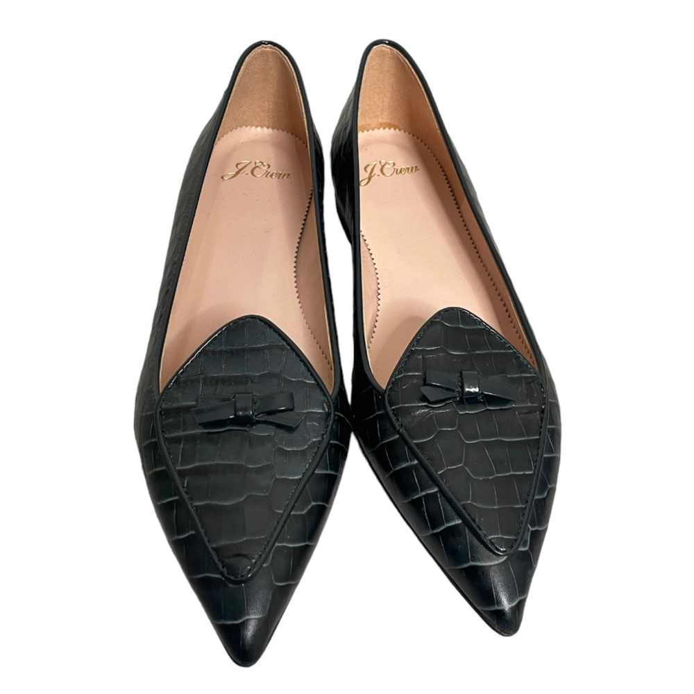 J.Crew Croc Embossed Pointed Toe Flat Loafers